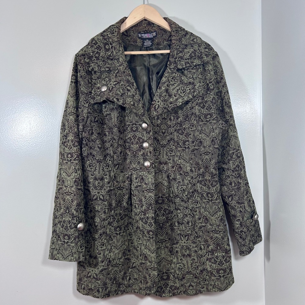 Pyramid Collection Olive Green Damask Tapestry Jacket Gothic Victorian XL